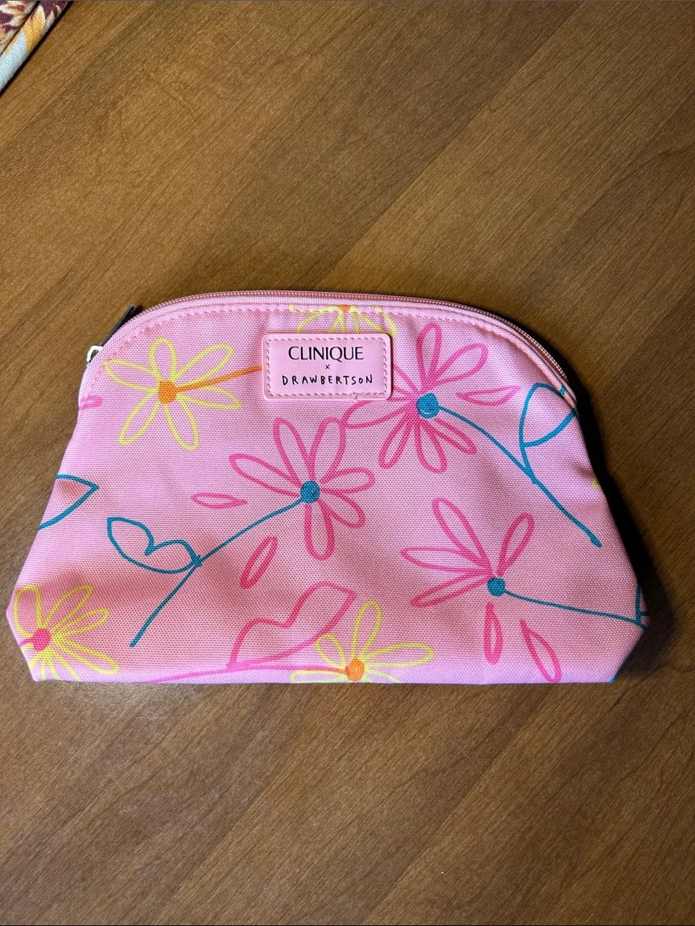 Clinique Pink Floral Zipper Makeup Pouch